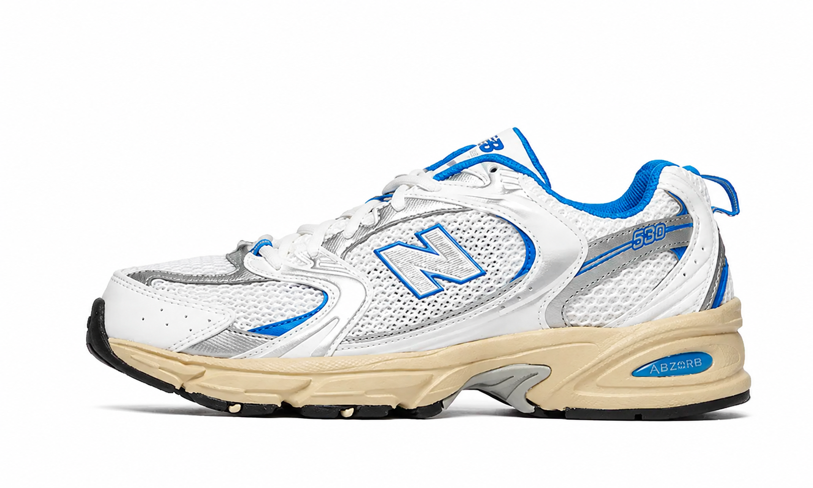 New Balance 530 white background hero — aftermath-nb530-530-white-blue-oasis