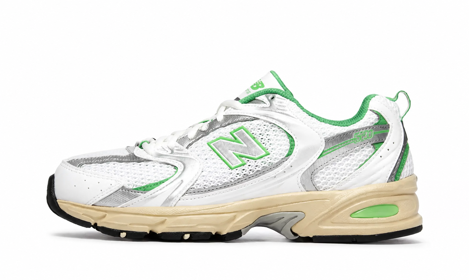 New Balance 530 white background hero — aftermath-nb530-530-white-palm-leaf