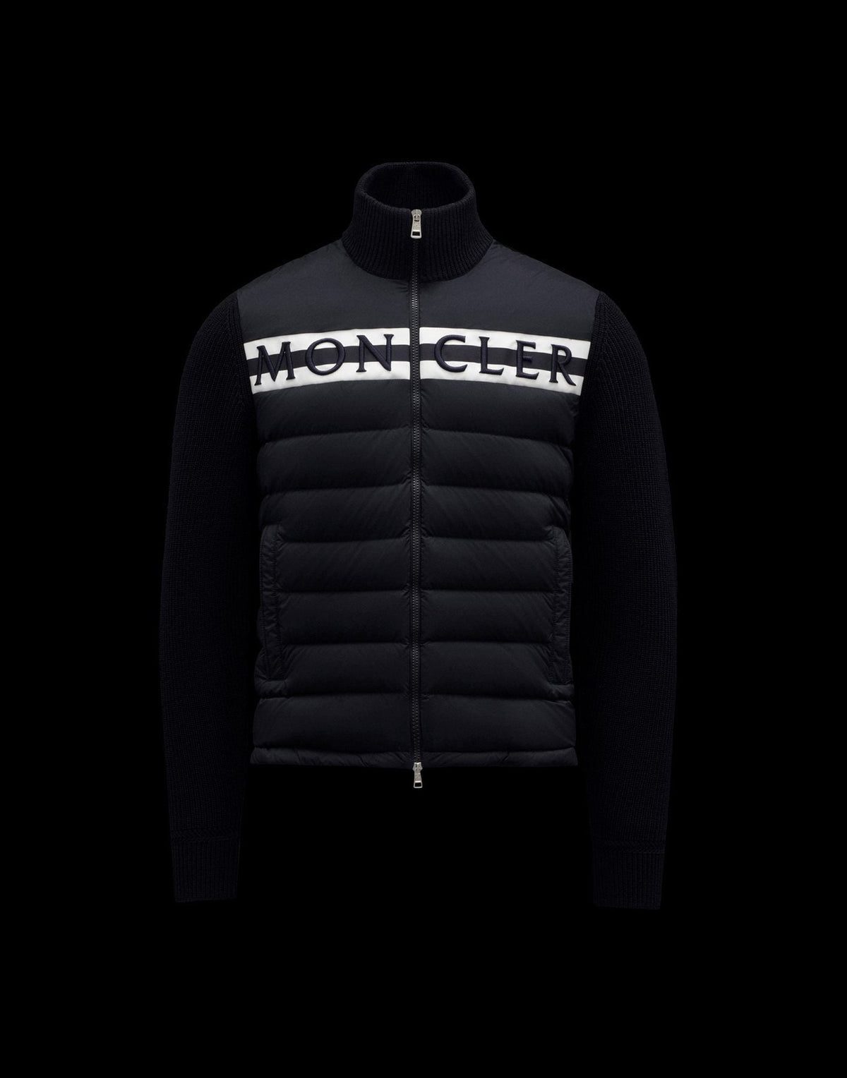 Moncler Men's Black Quilted Knit-Sleeve Down Jacket — front