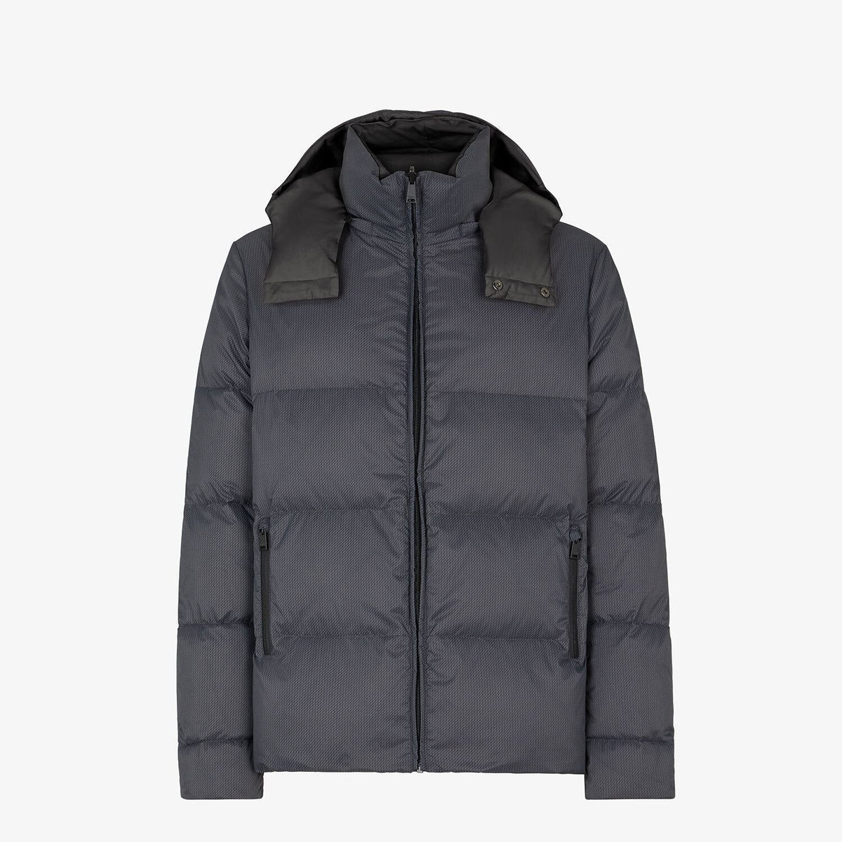 Fendi Grey Hooded Baffled Puffer Jacket — hero