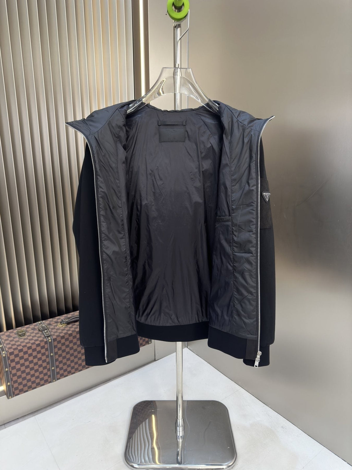 Prada Black Hooded Quilted Puffer Jacket — detail