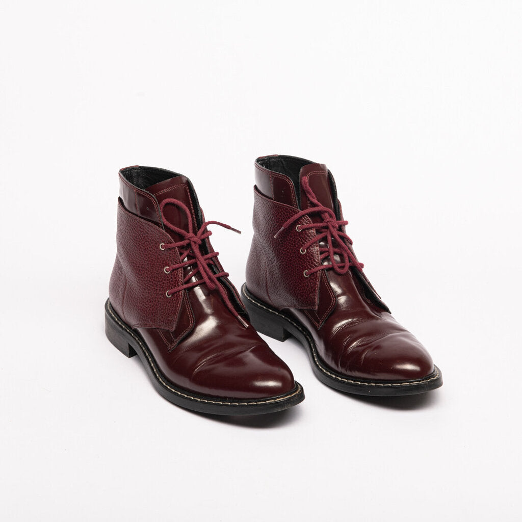 Maison Margiela Red Leather Lace-Up Ankle Boot