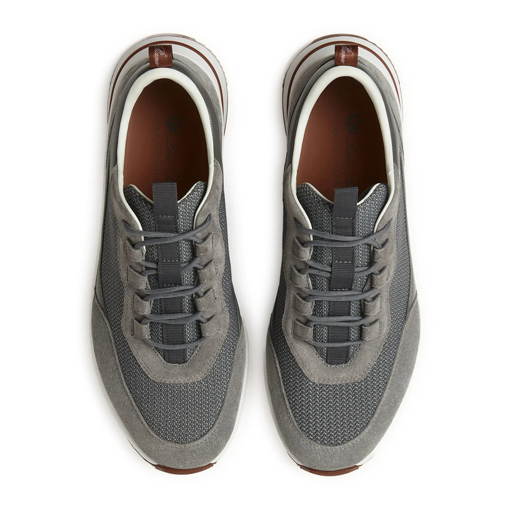 Loro Piana Week End Walk Light Urban Stone Suede Mesh Sneaker