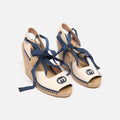 Gucci Blue White Espadrille Wedge Sandal