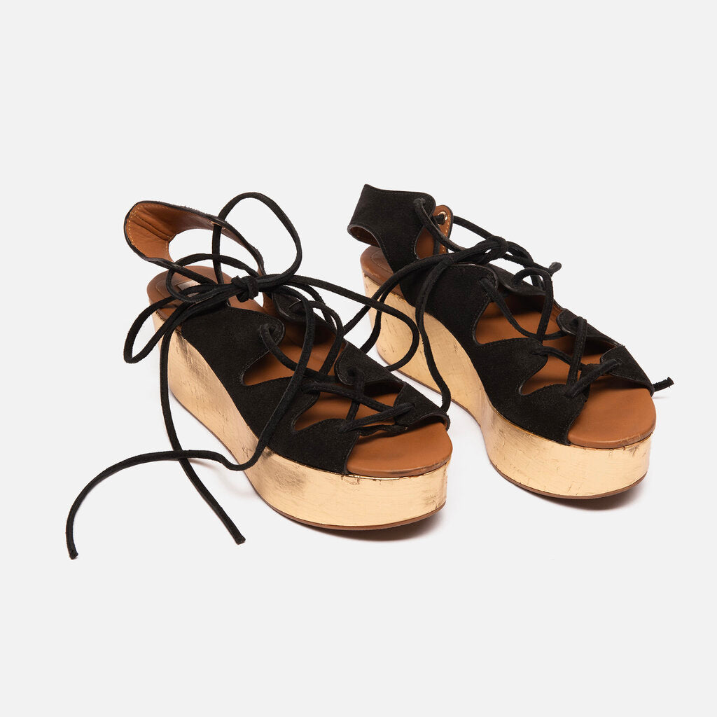 See By Chloe Sea By Chloe Gold Platform & Black Lace-Up Sandal