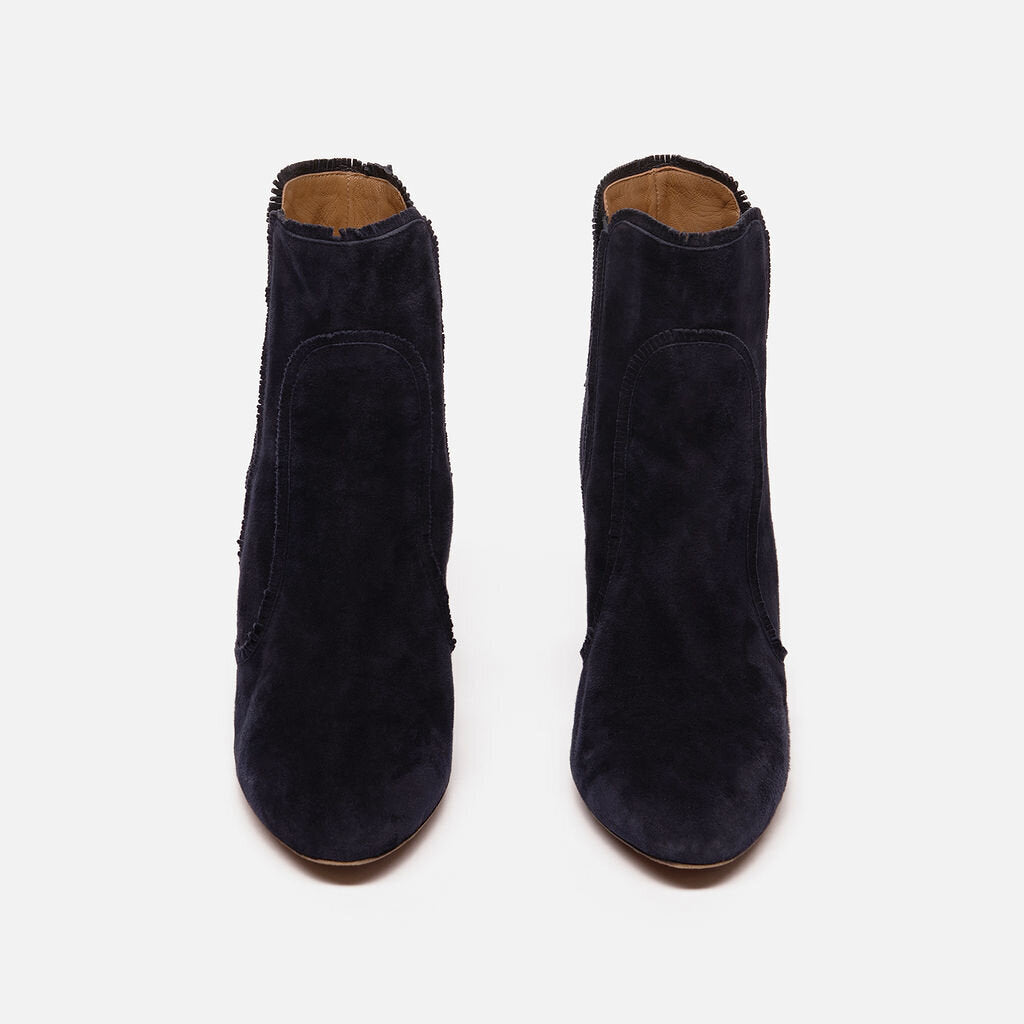 Aquazzura Navy Suede Fringed Bood Shoes