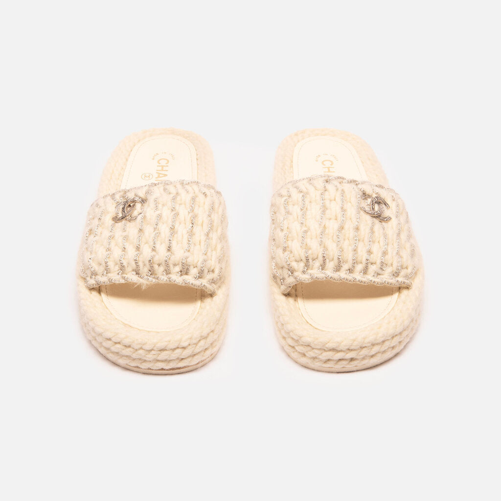 Chanel Cream Tweed Slide