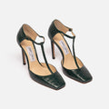 Jimmy Choo Green Leather Croc Embossed Heel