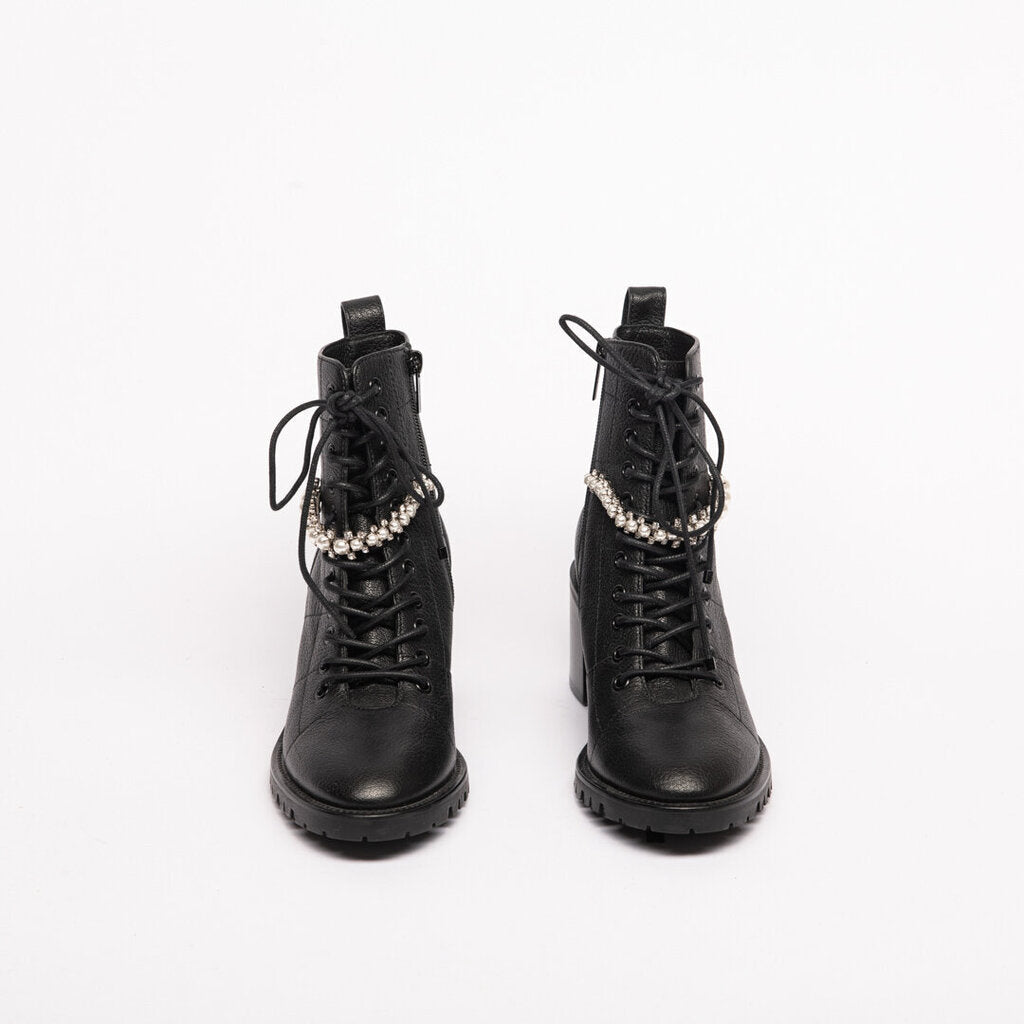 Jimmy Choo Rhinestone & Pearl Leather Ankle Boot - Black