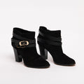 Jimmy Choo Black Suede Buckle-Detail Heeled Booties