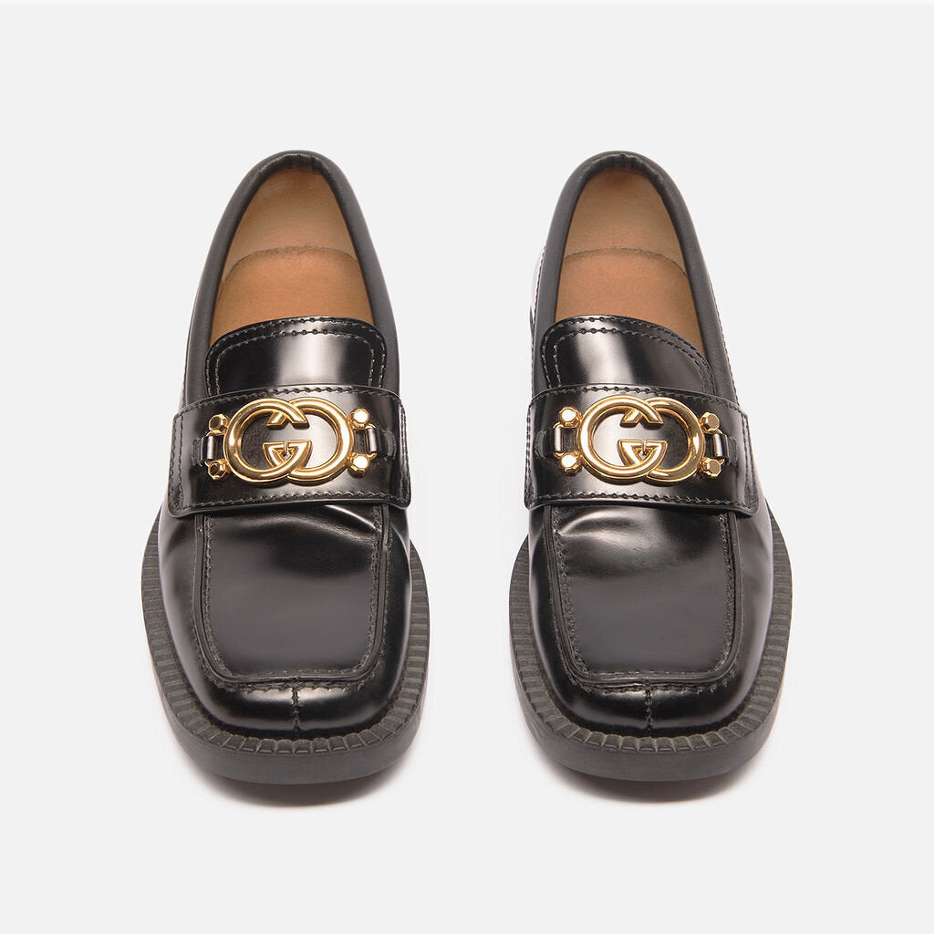 Gucci Black Gold Chain Logo Loafers