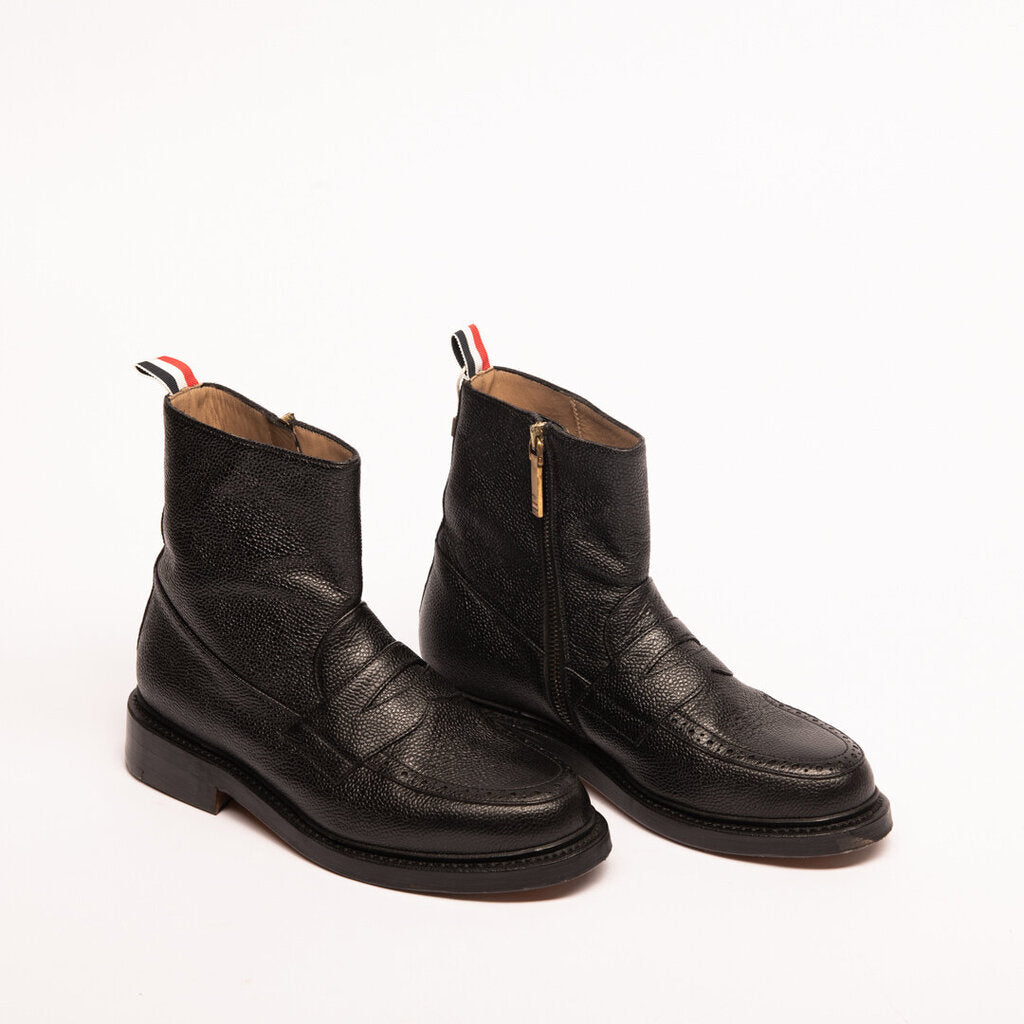 Thom Browne Black Leather Penny Loafer Ankle Boot