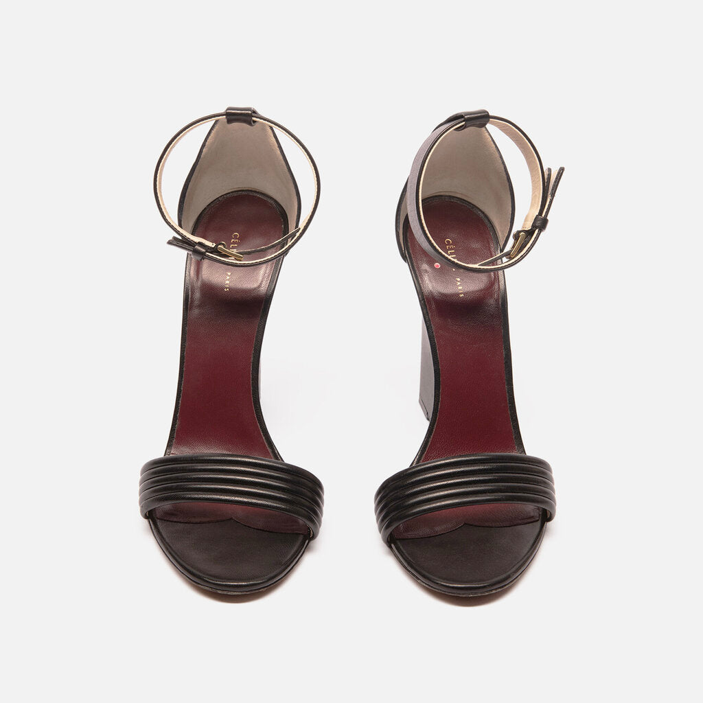 Celine Black Leather Ankle Strap Wedges