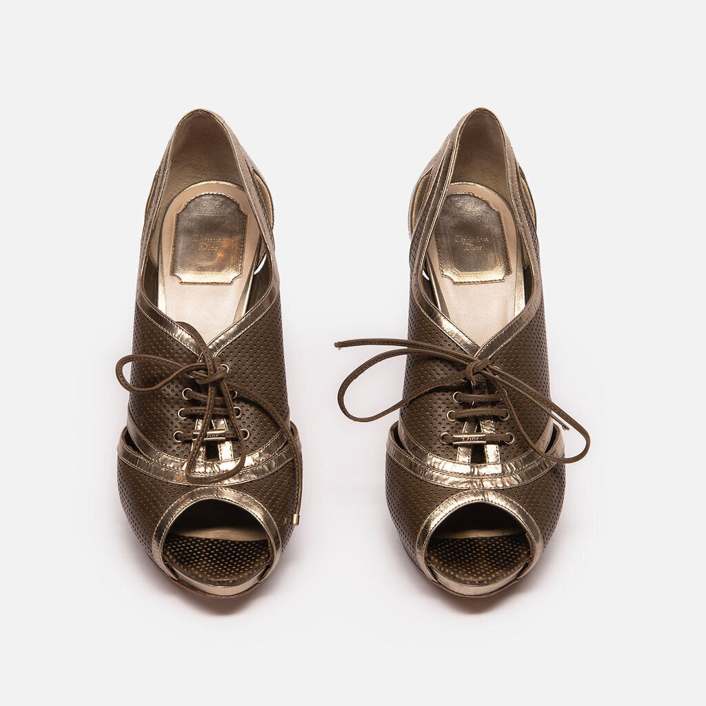 Christian Dior Green Perforated Leather Pumps