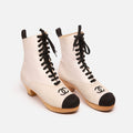 Chanel Runway Ivory & Black Wooden Heel Ankle Boots (1994)