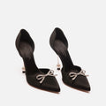 Giambattista Valli Black Satin with Rhinestone Bow Pumps
