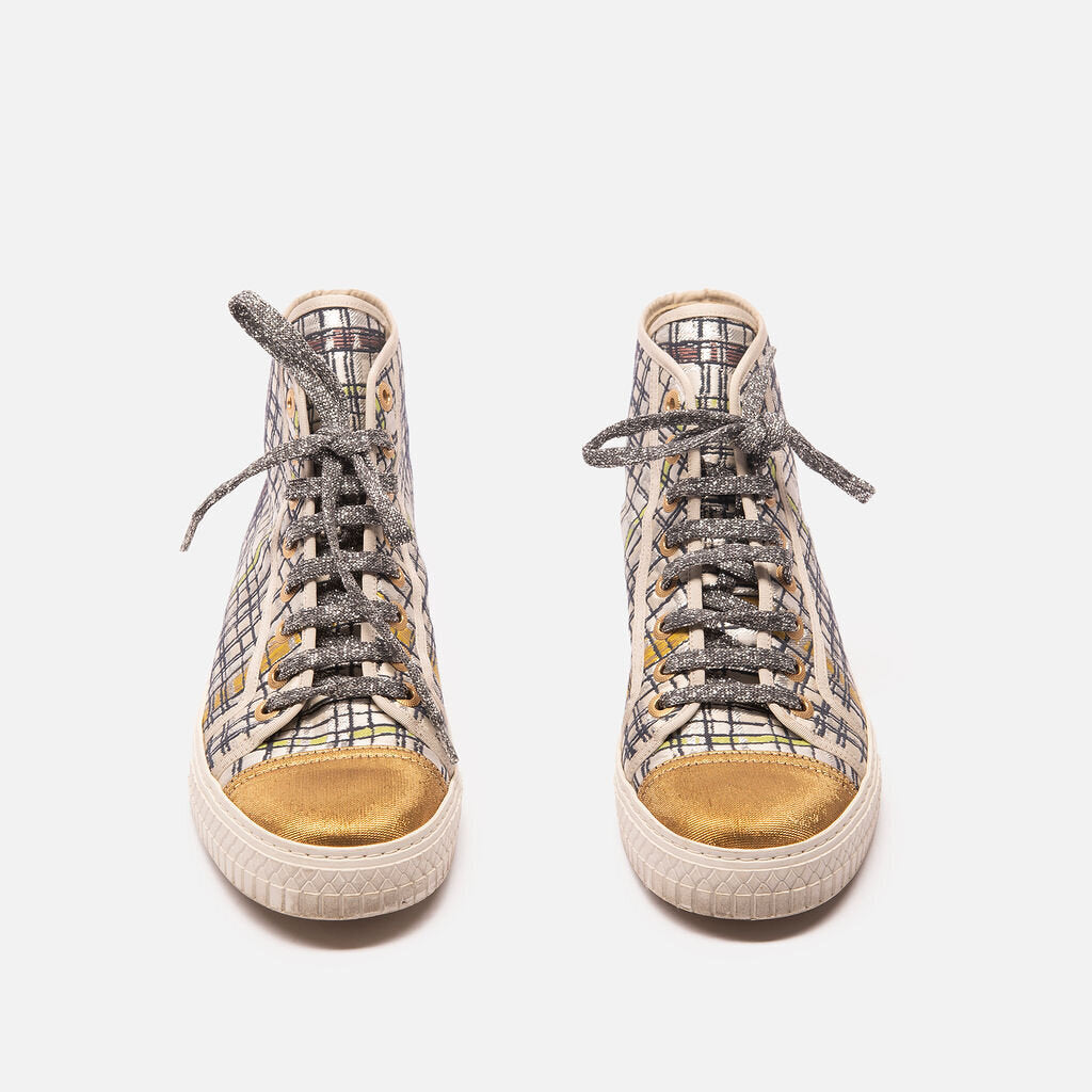 Chanel Metallic Gold Canvas High-Top Sneakers
