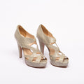 Prada Light Grey Crinkle-Leather Platform Heeled Sandals