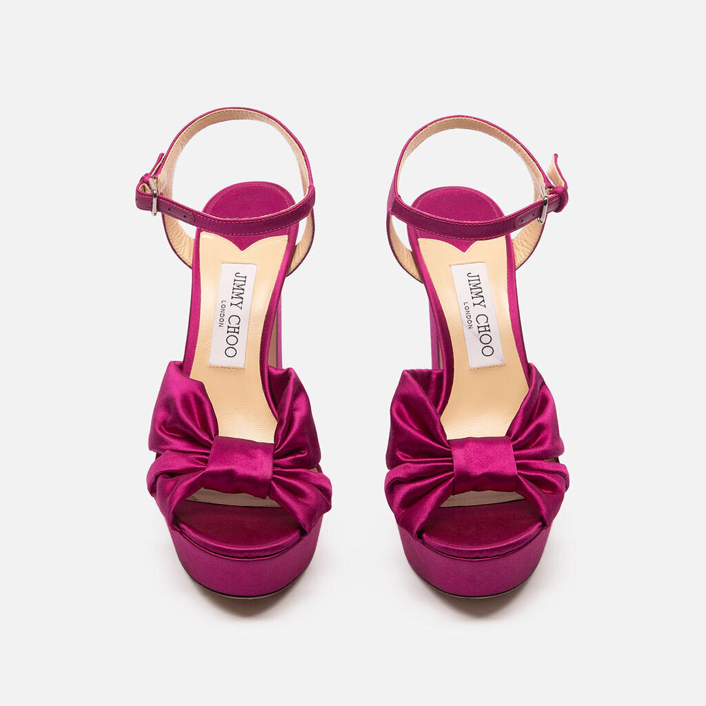 Jimmy Choo Magenta Purple Satin Heloise Platforms Shoes