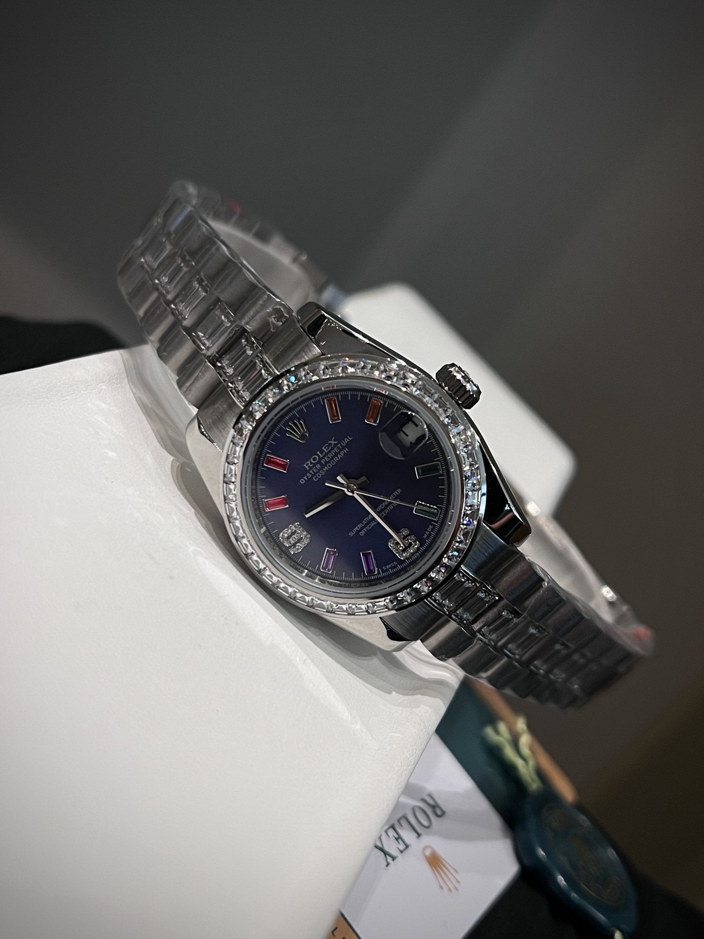 Rolex Silver Blue Dial Bracelet Watch — hero