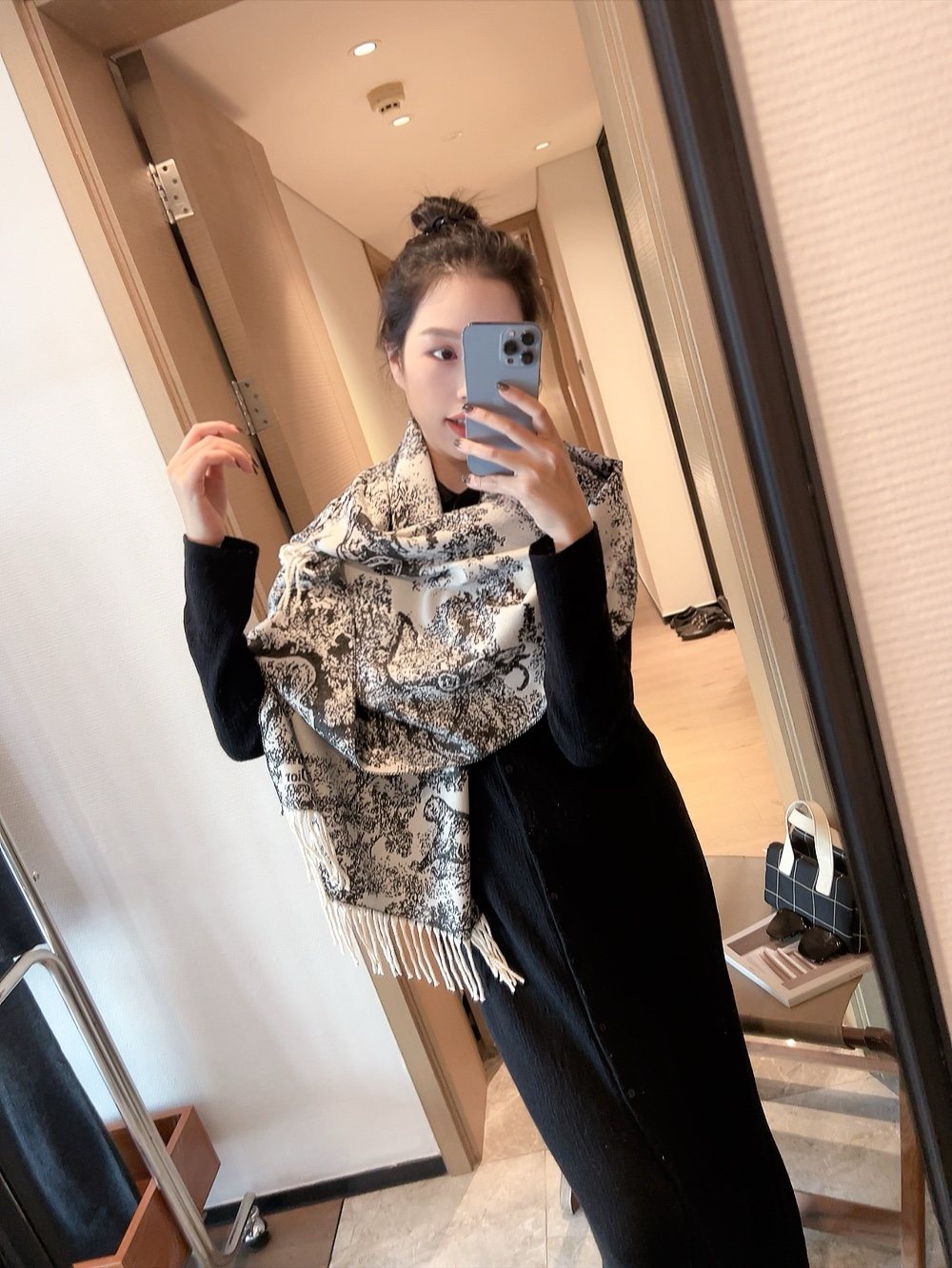 Dior Animal Print Fringed Scarf — model