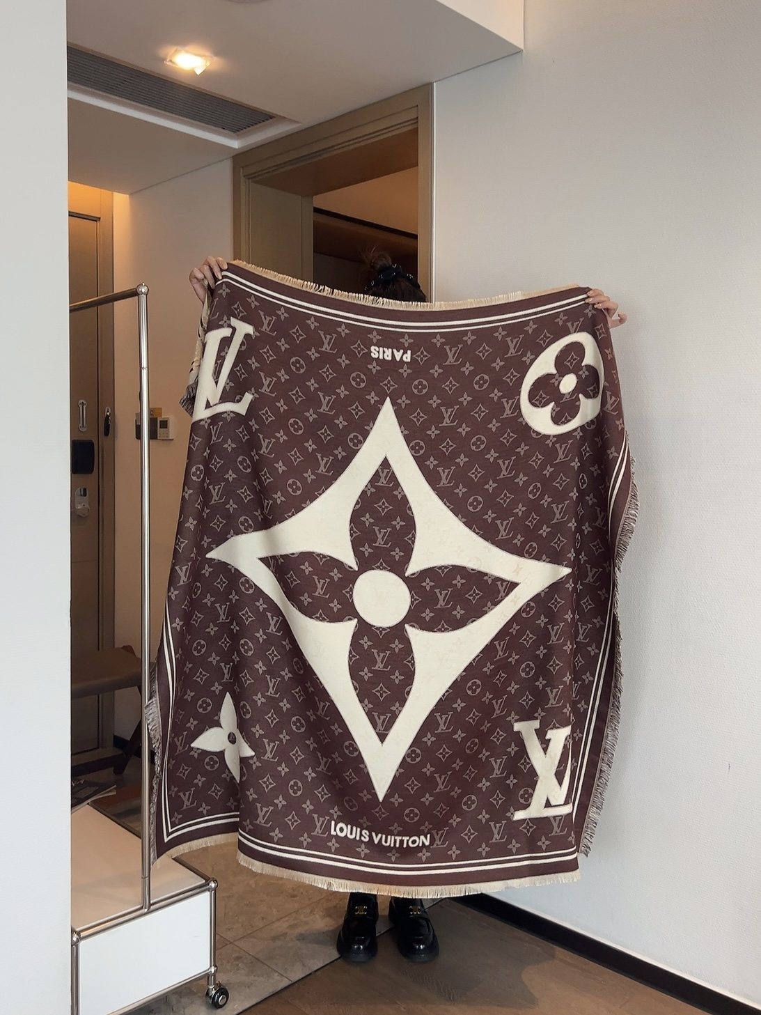 Louis Vuitton Monogram Fringe Square Scarf — front