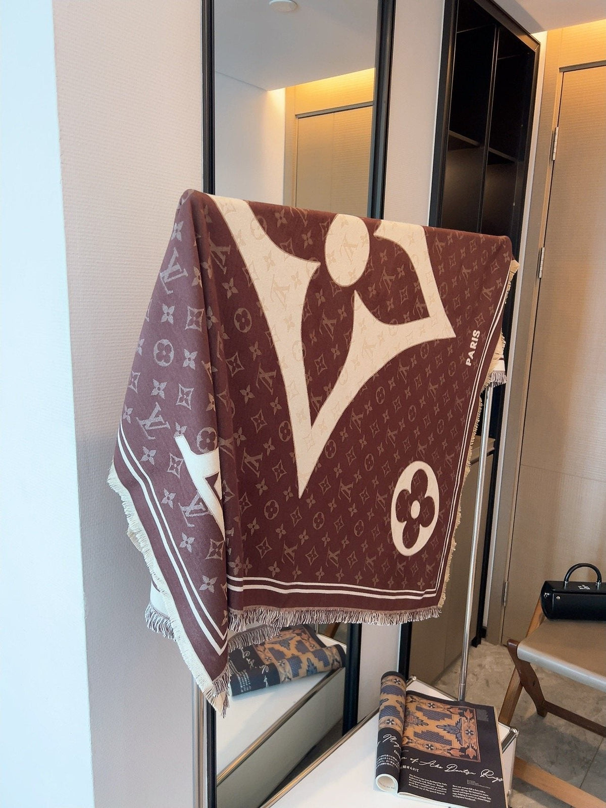 Louis Vuitton Brown & Cream Monogram Square Scarf — front