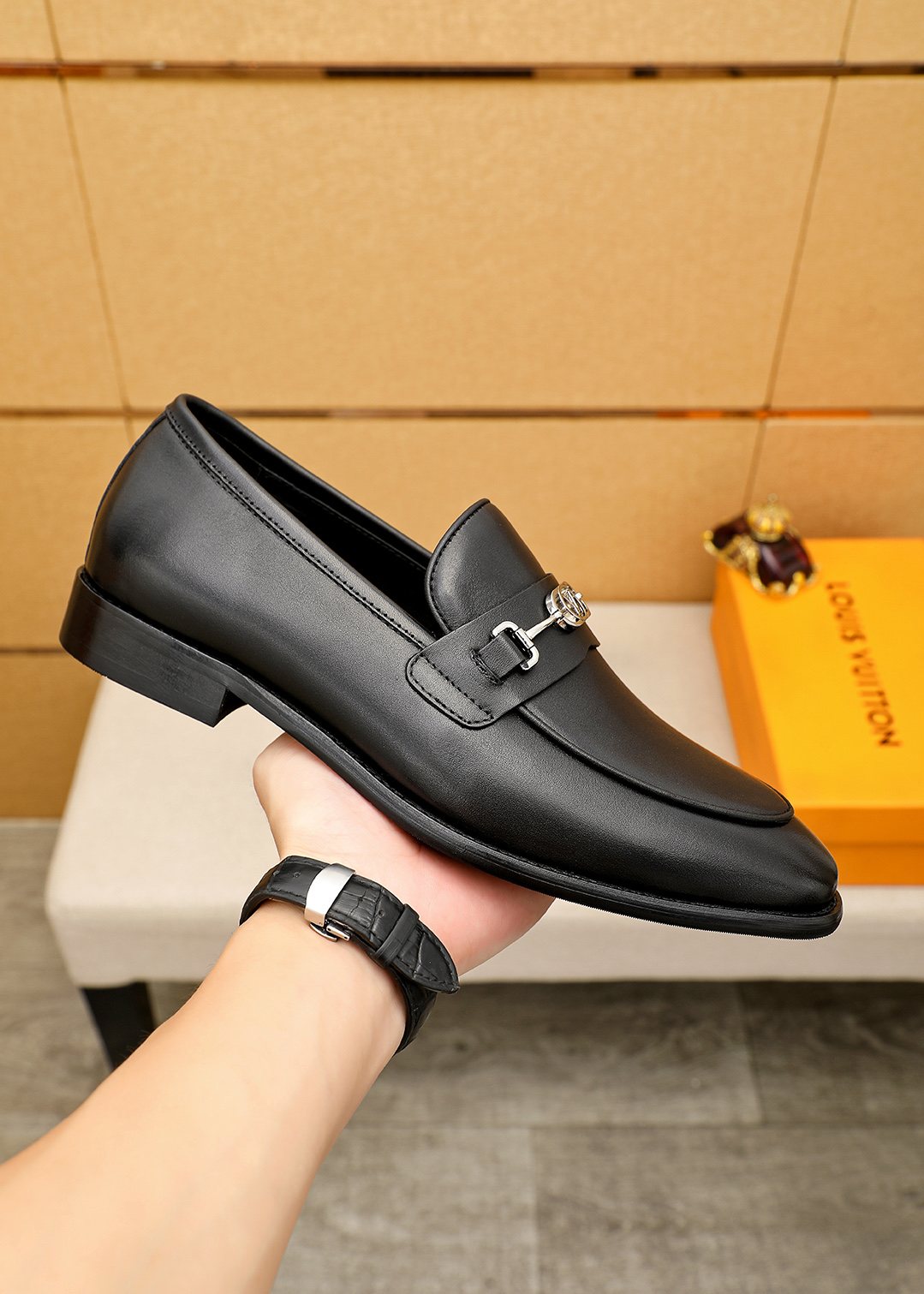 Louis Vuitton Black Leather Loafers — model