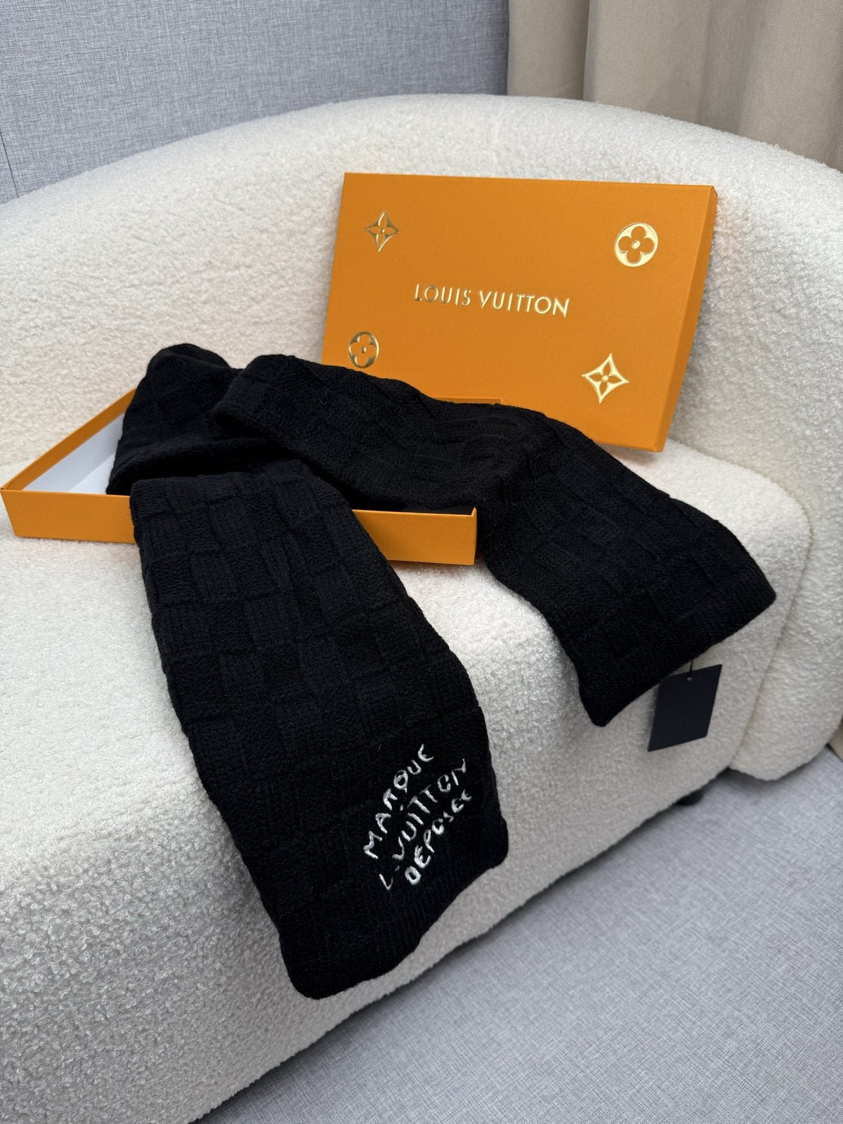Louis Vuitton Black Logo Knit Scarf — front