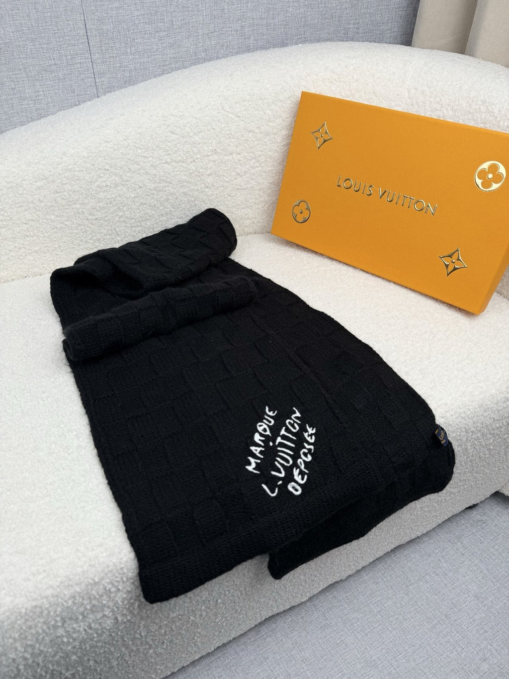 Louis Vuitton Black Logo Knit Scarf — front