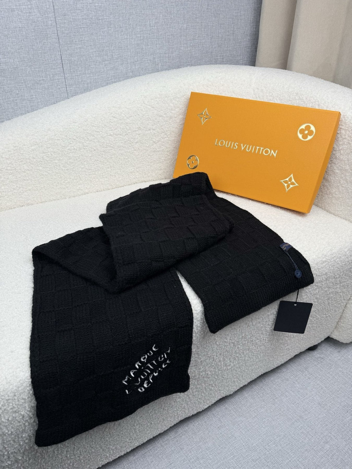 Louis Vuitton Black Knit Scarf — front