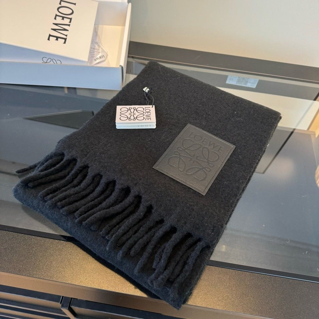 Loewe Black Fringed Scarf — side