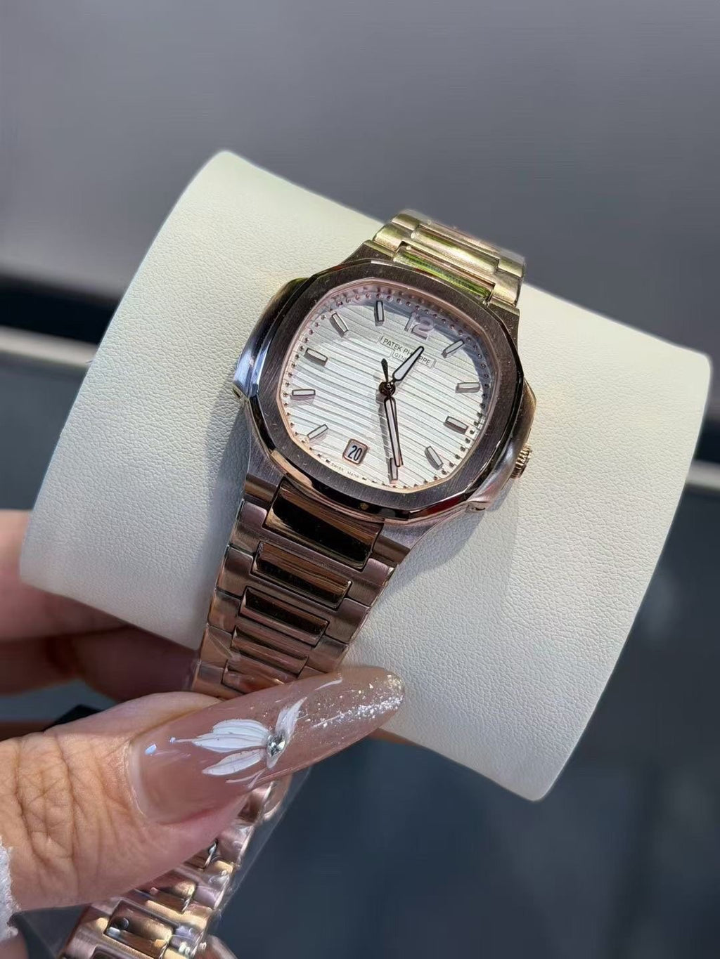 Patek Philippe White Dial Rose Gold Watch — front