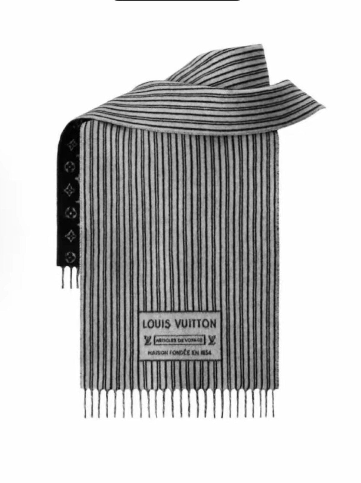 Louis Vuitton Black and Gray Fringed Scarf — hero