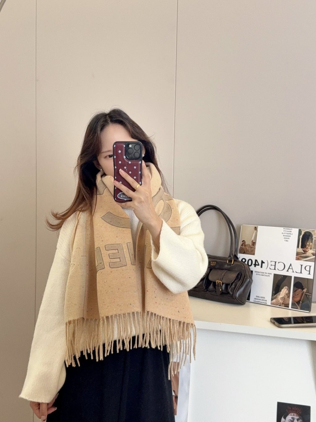 Chanel Graphic Fringed Scarf — model