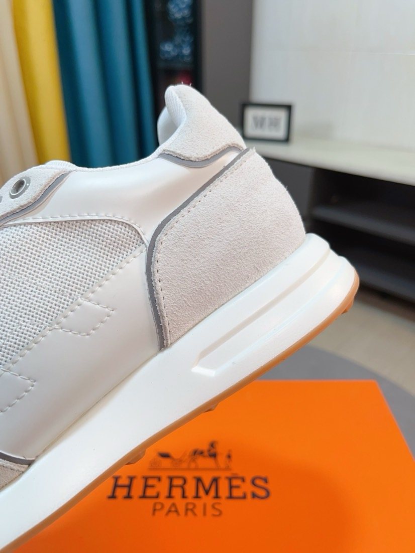 Hermès White and Light Gray Low-Top Sneakers — detail