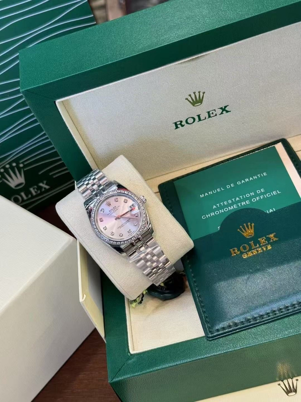 Rolex Iridescent Dial Metal Bracelet Watch — front