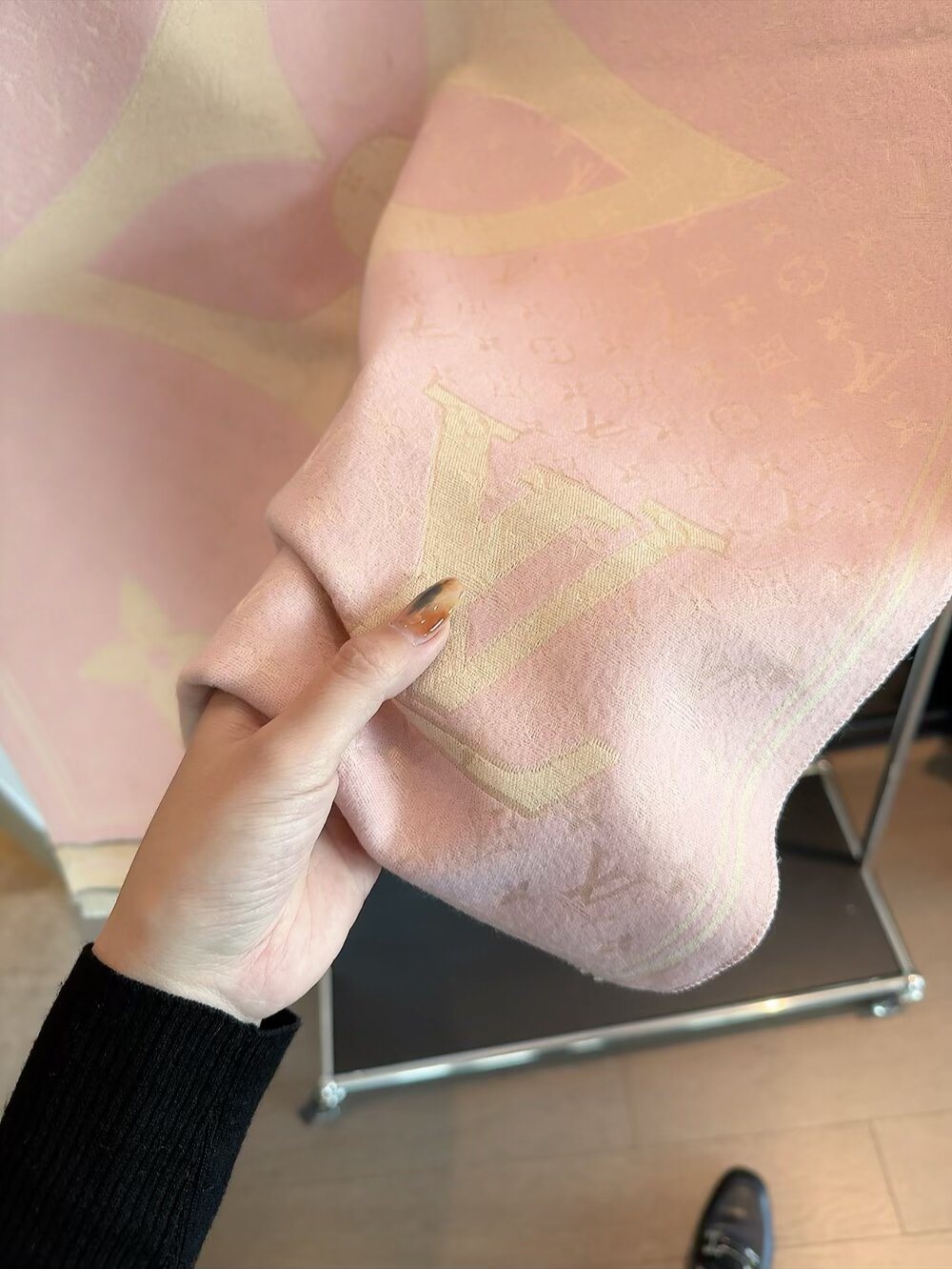 Louis Vuitton Monogram-Style Fringe Scarf — detail