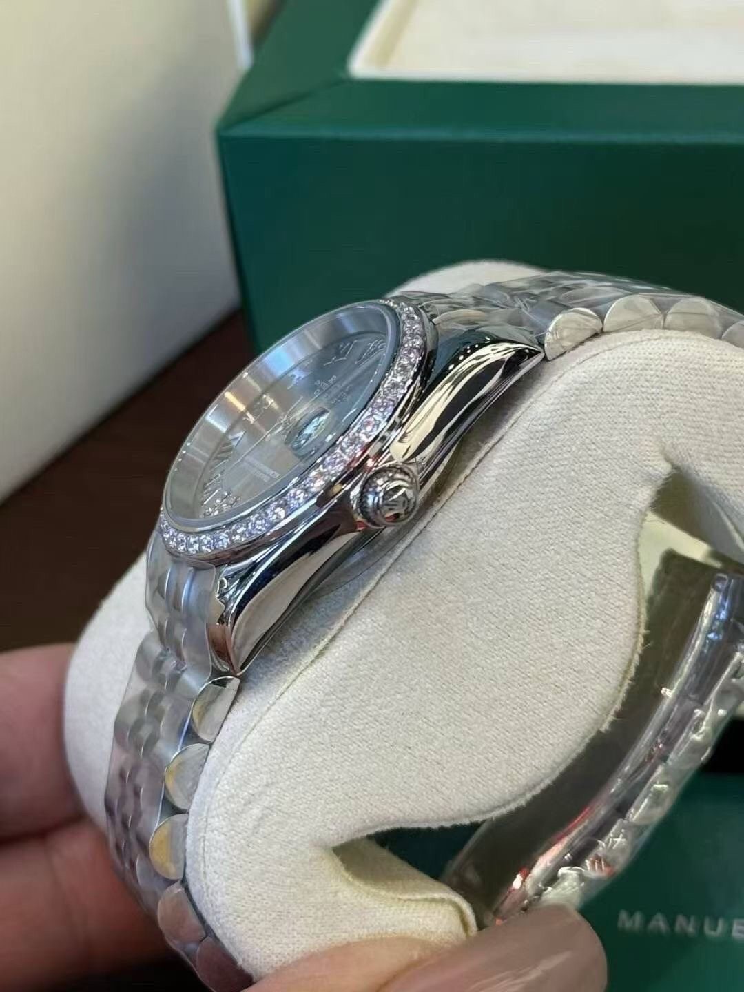 Rolex Gray Roman Dial Watch — side