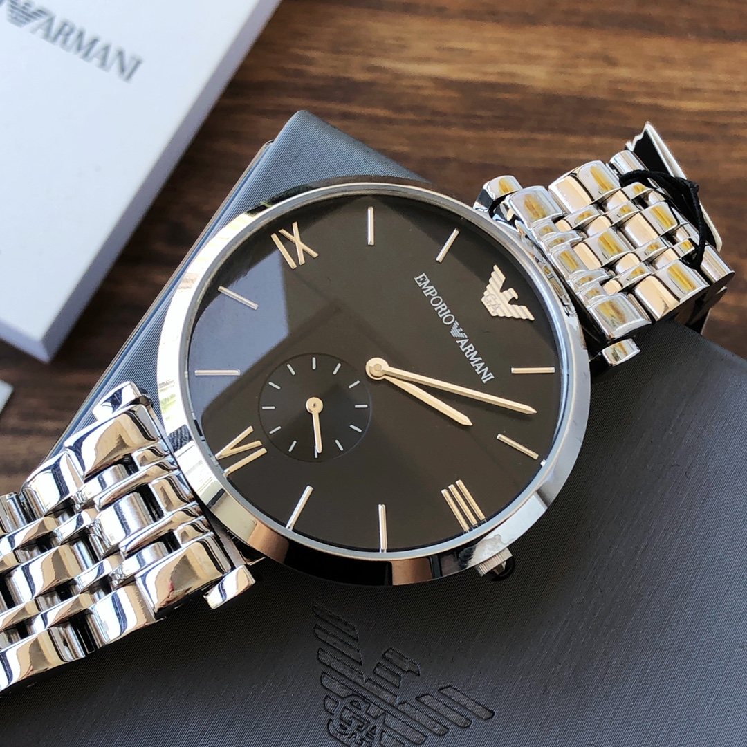 EMPORIO ARMANI Black Dial Metal-Link Watch — hero