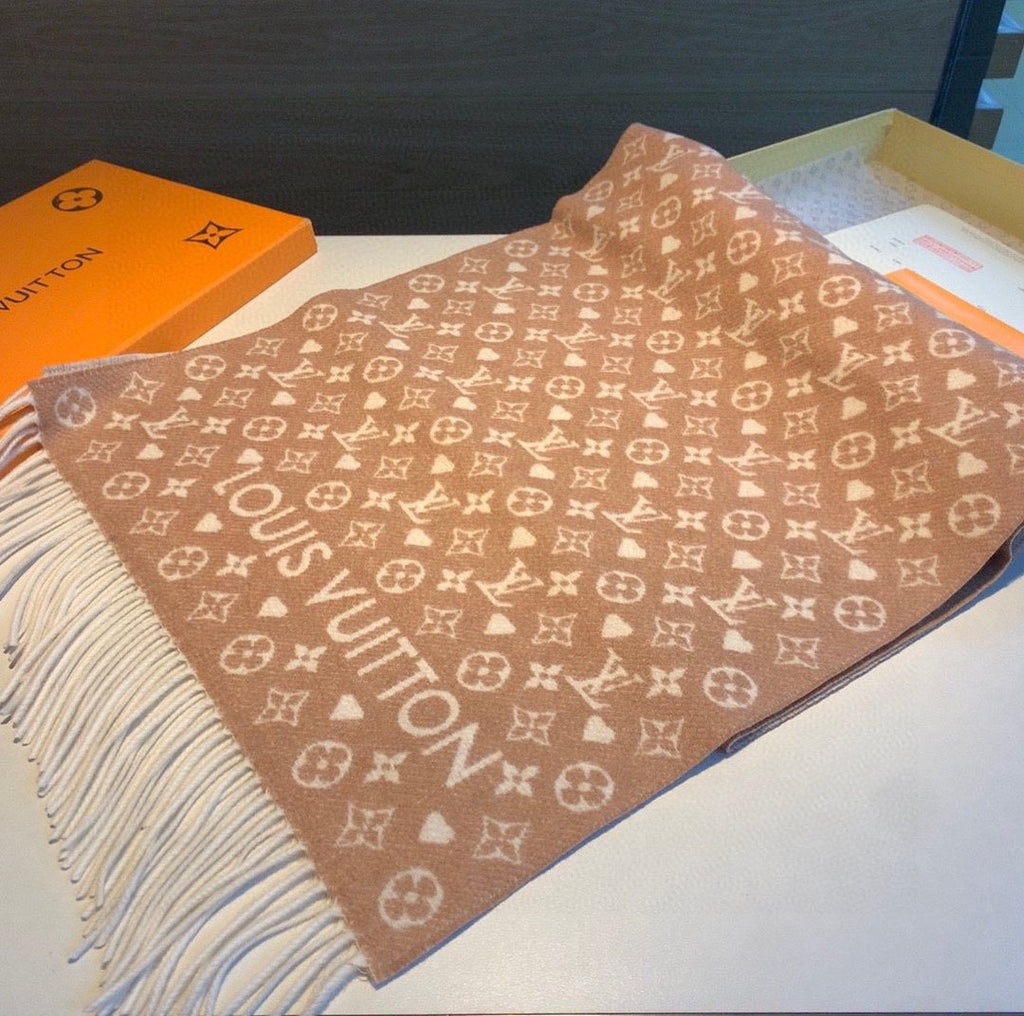 Louis Vuitton Tan and Cream Fringe Scarf — hero