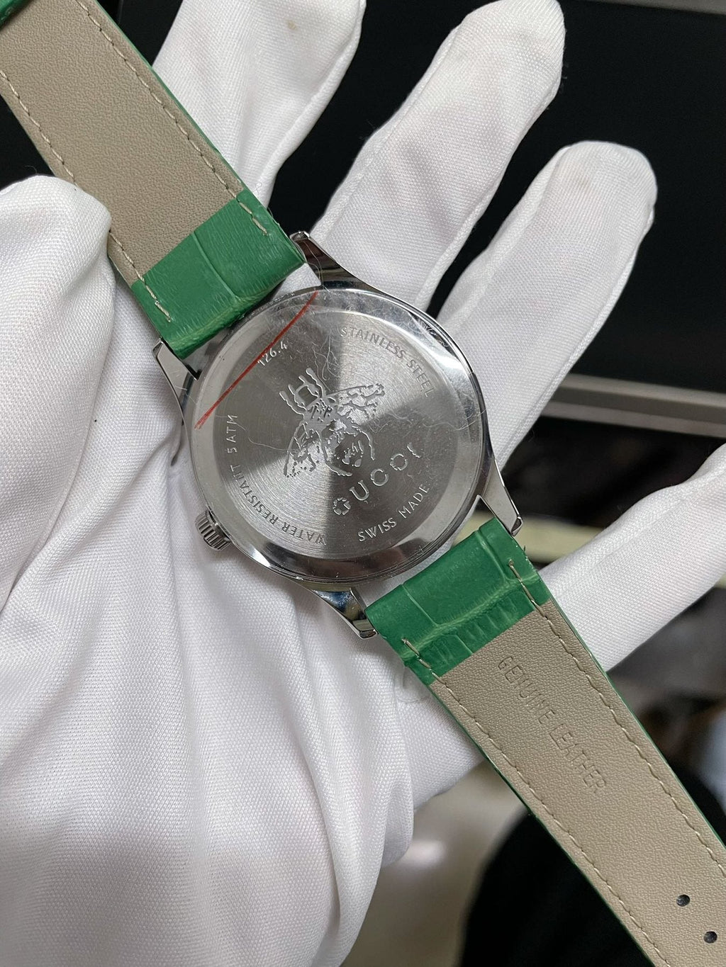 Gucci Green Bee Dial Watch — back