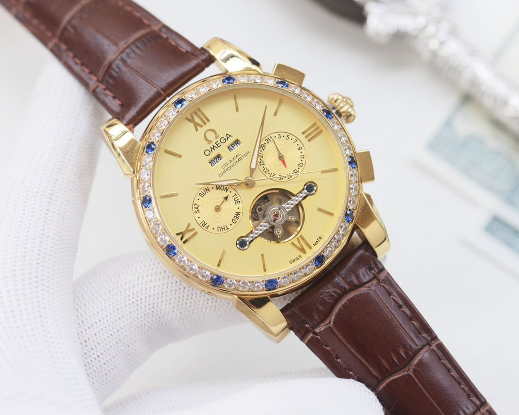 OMEGA Brown Gold Strap Watch — hero