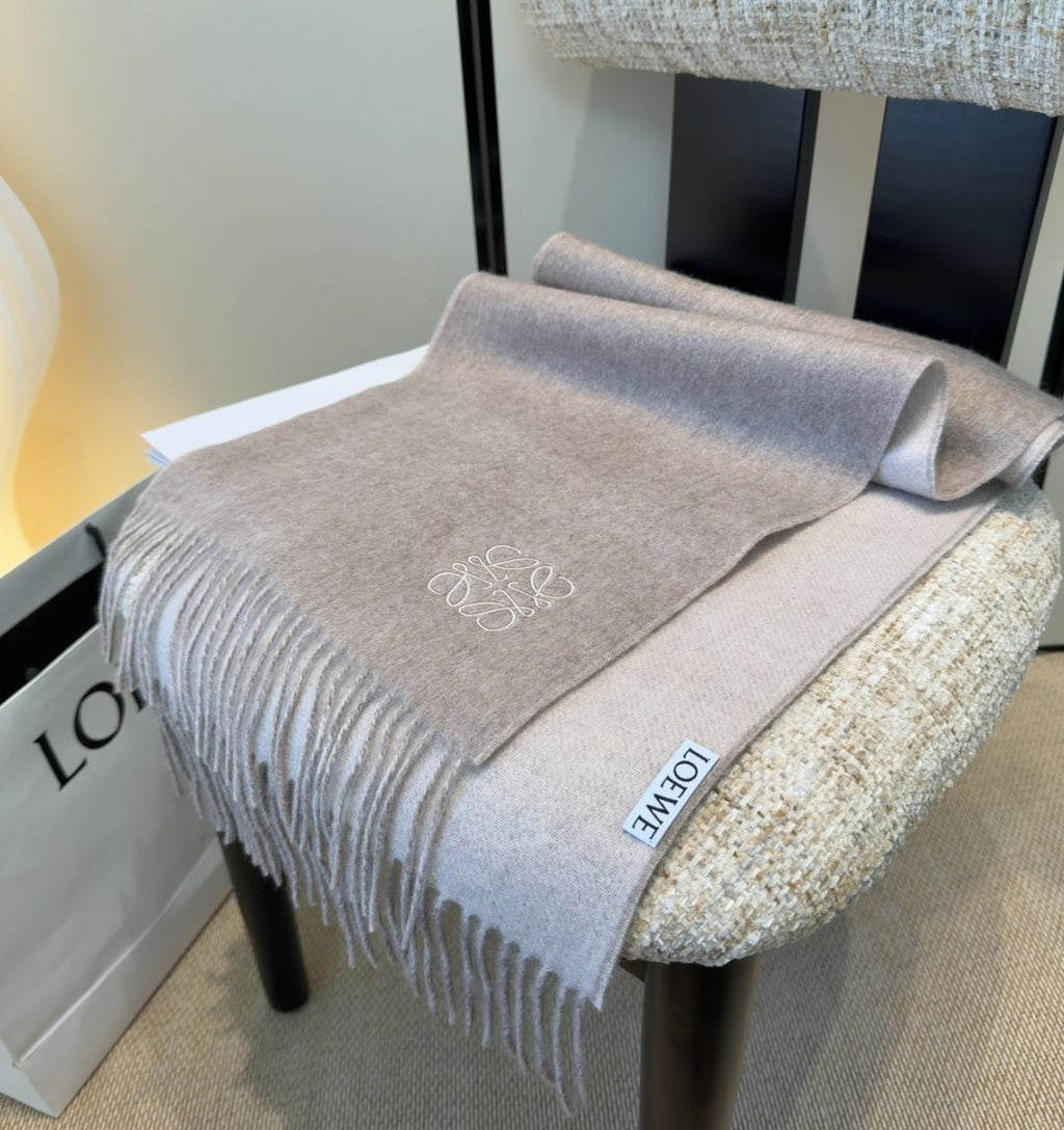 Loewe Taupe Gray Fringed Scarf — front