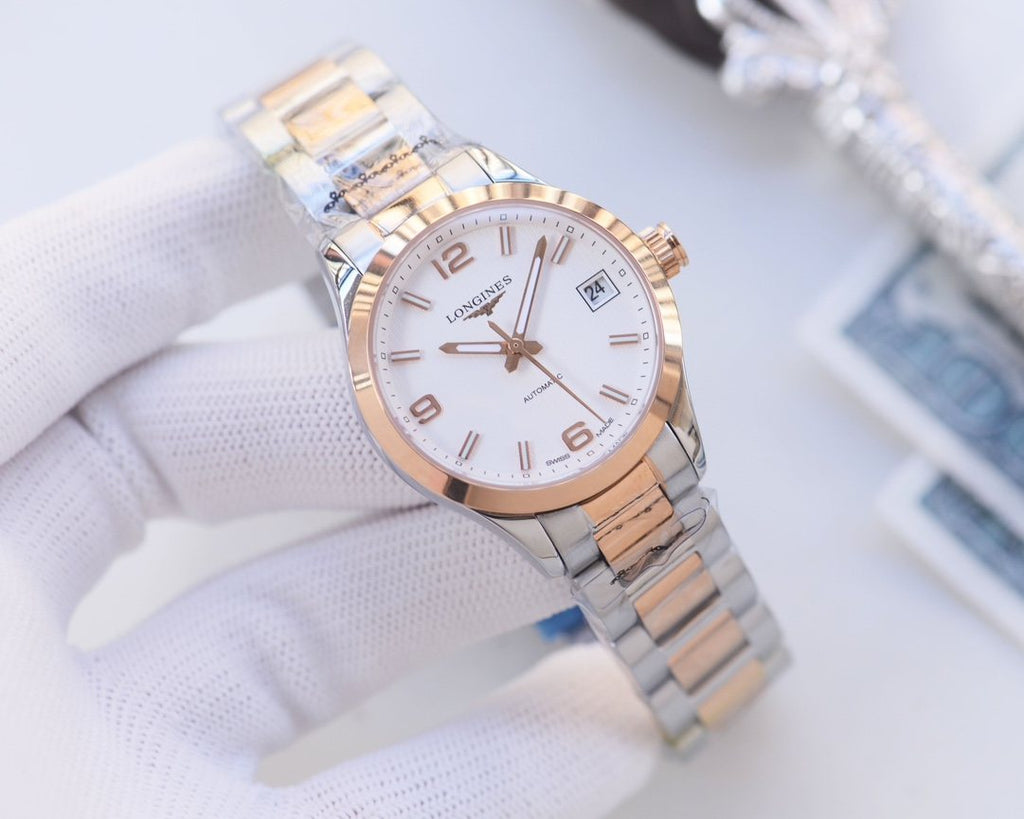 Longines Silver Rose Gold White Dial Bracelet Watch — hero