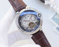 Cartier Silver Brown White Dial Leather Strap Watch — hero