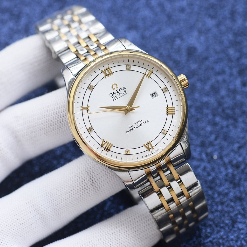 Omega Two Tone Silver White Dial Bracelet Watch — hero