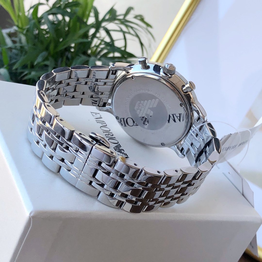 EMPORIO ARMANI Black Dial Silver Bracelet Watch — back