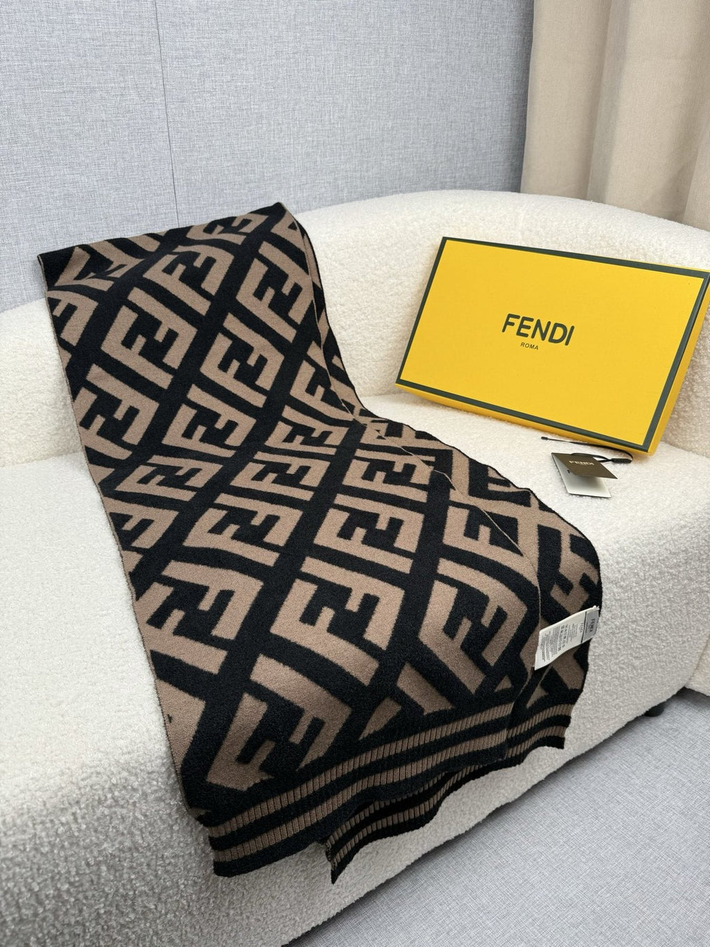 Fendi Black and Tan Monogram Knit Scarf — side