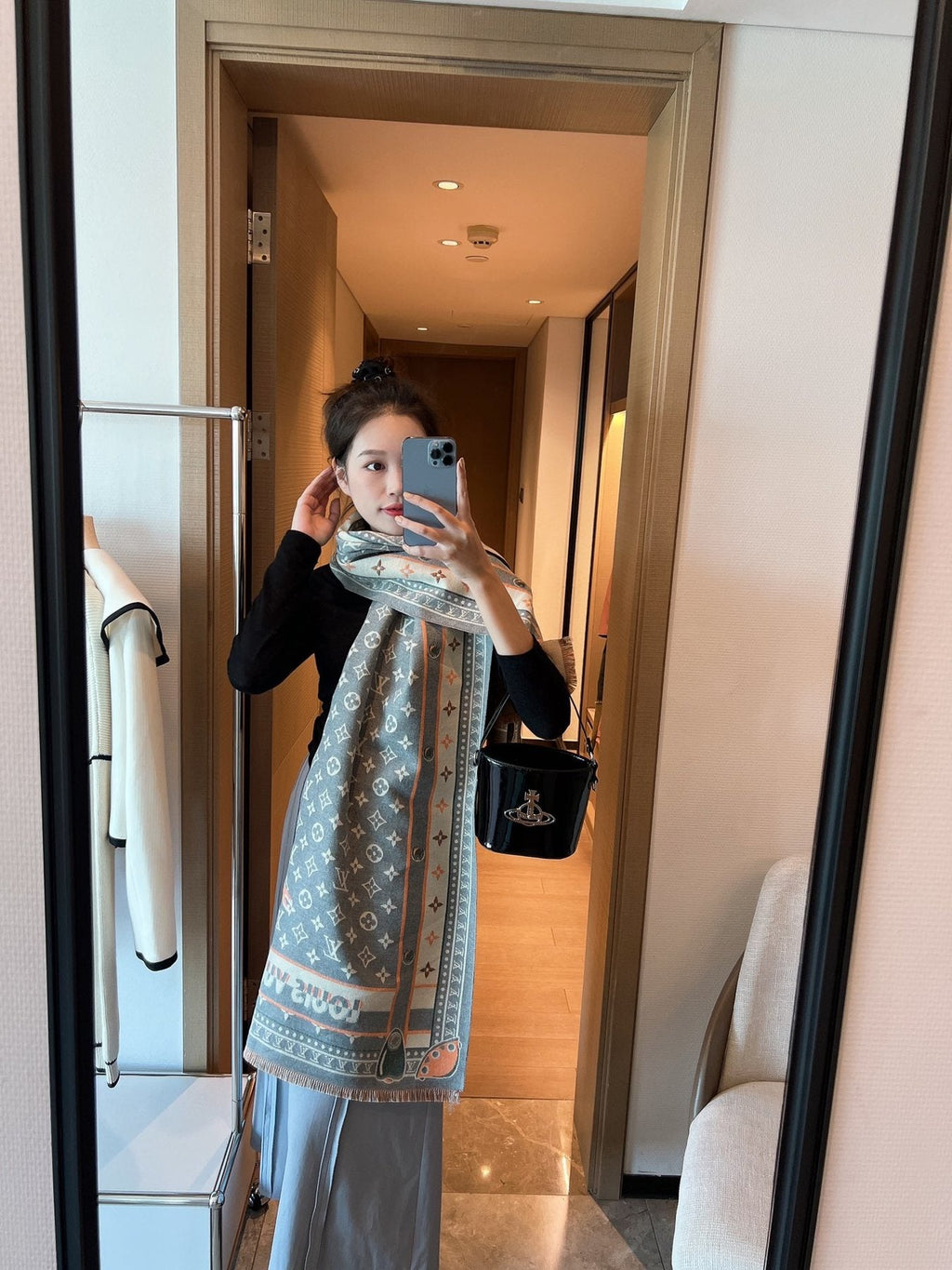 Louis Vuitton Monogram Fringe Scarf — model
